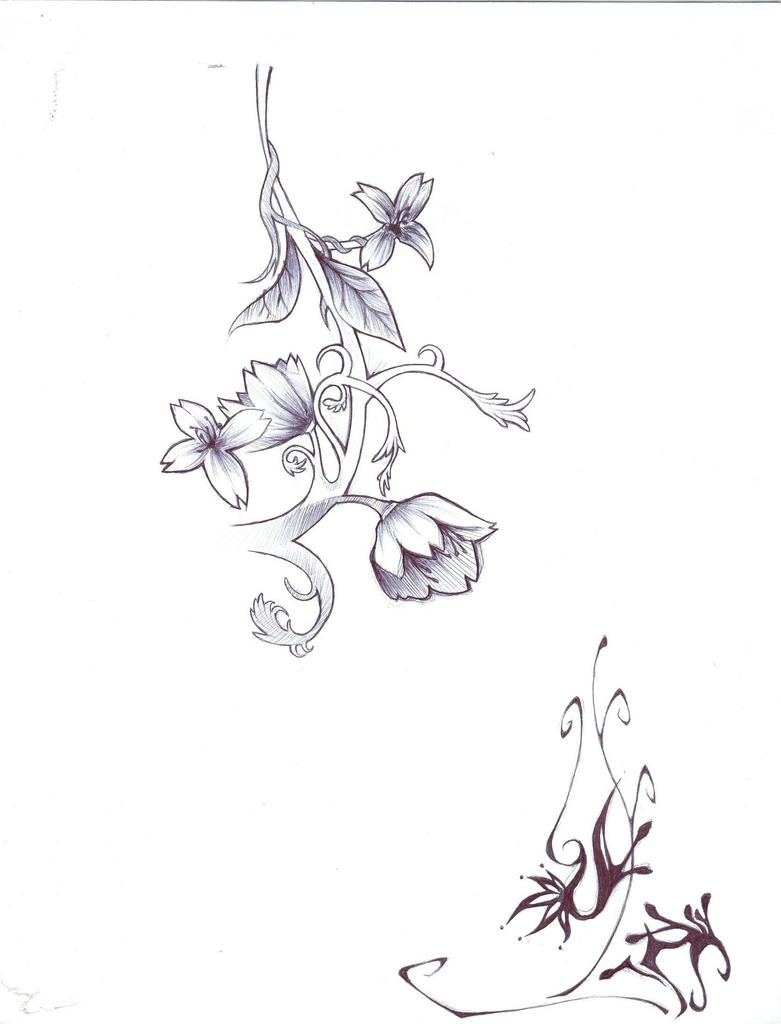 flower vine sketch - flower tattoo
