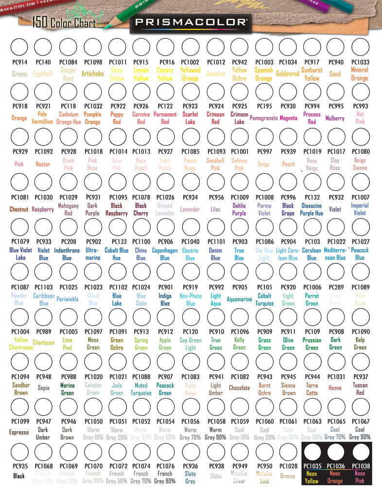 Prismacolor Pencils 72 Color Chart