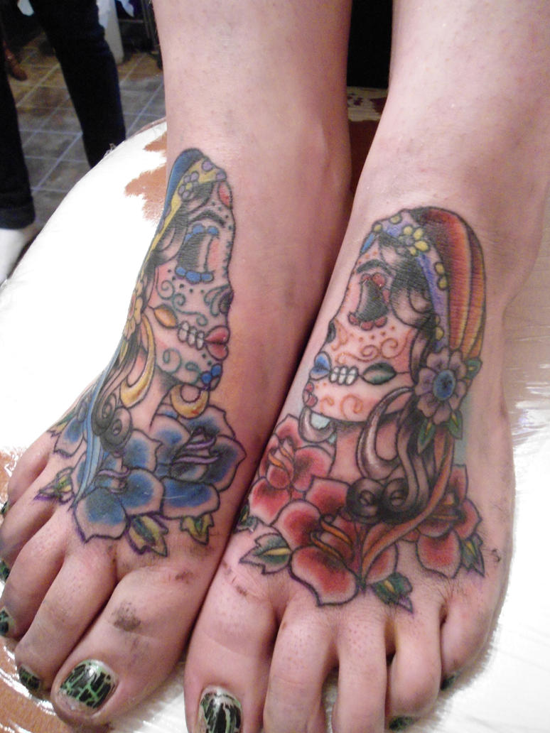 Mexican Sugar Skull Tattoo On Foot Picture 3