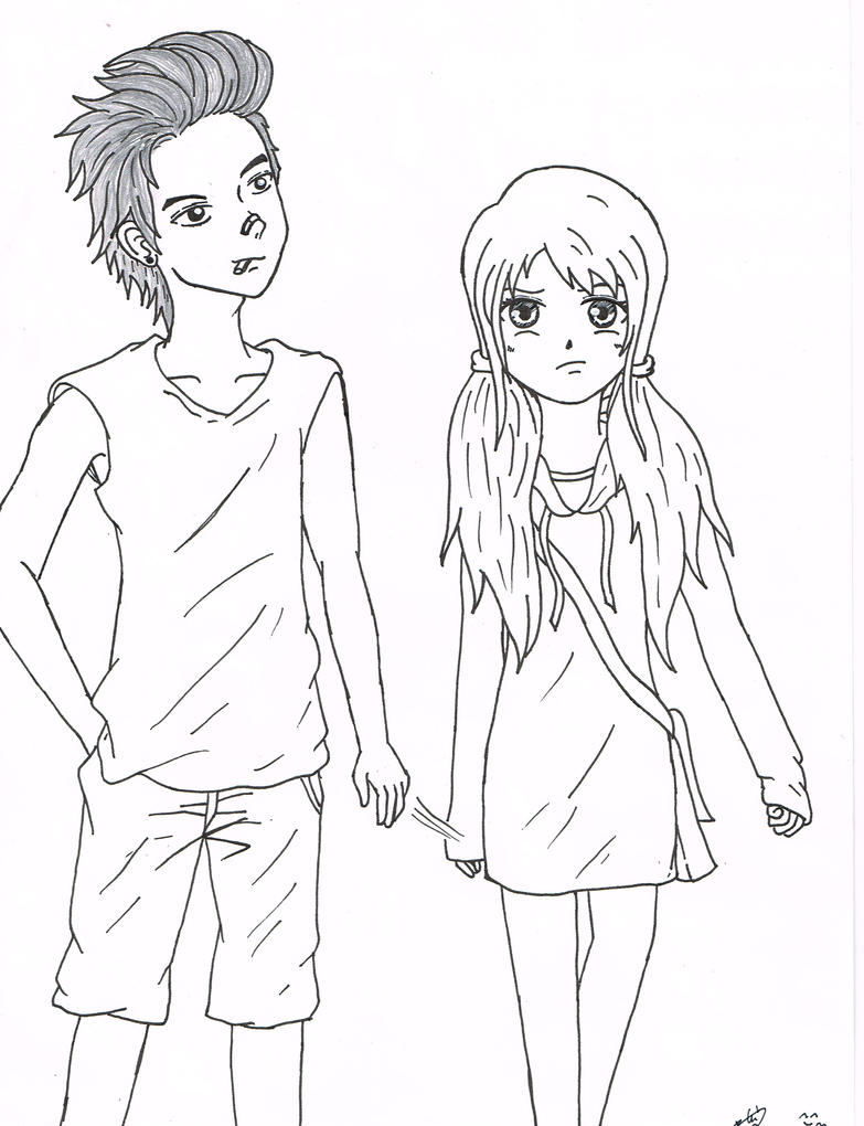 Anime Love Couple Drawings Sketch Coloring Page