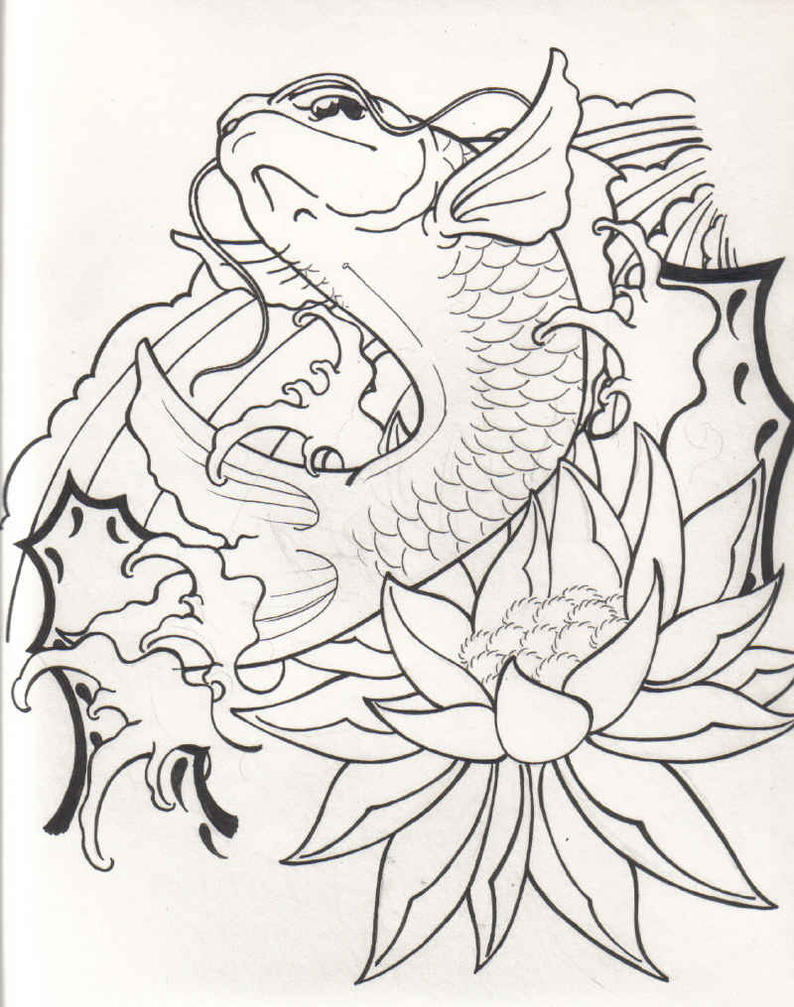 Fish and Lotus lines | Flower Tattoo